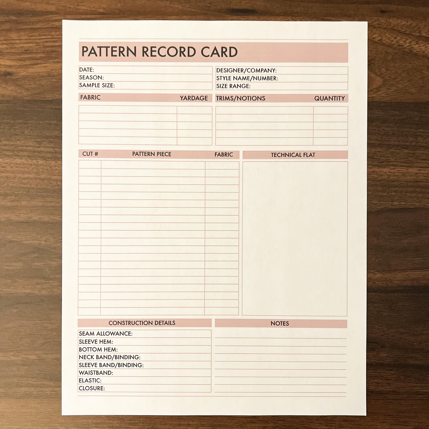 Pattern Record Card